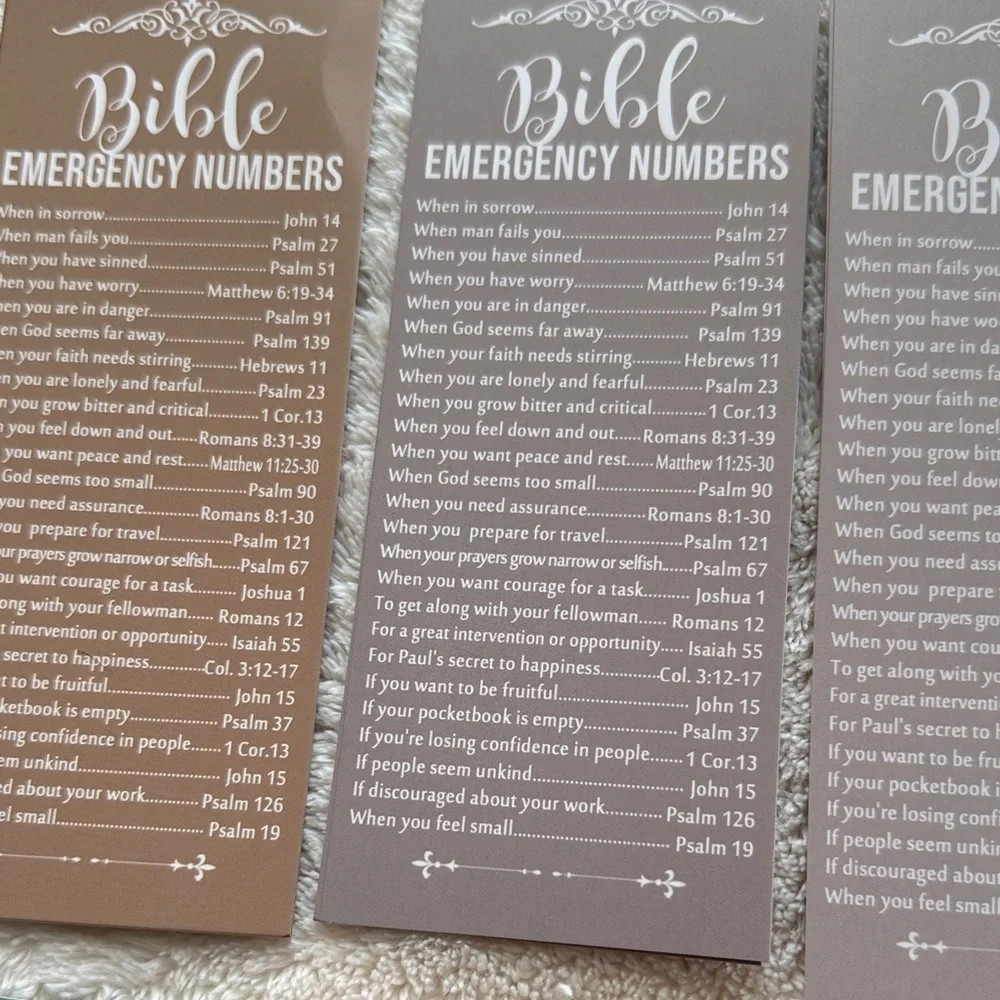 Bible Emergency Numbers Bookmarks Set of 20 6” x 2.5” Invitation to Christ NWT